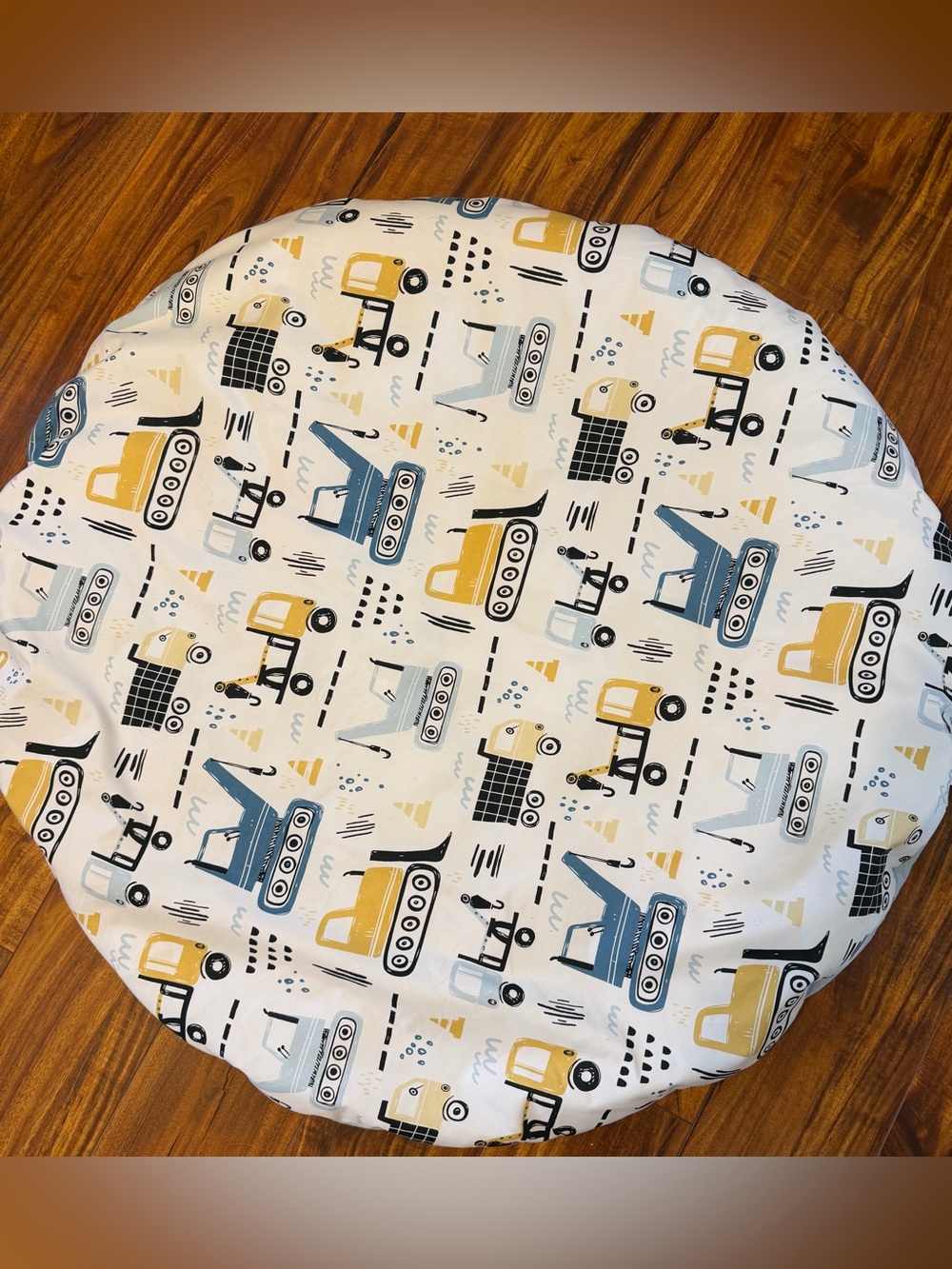 Kids Construction Print Round Play Mat - Yellow & Blue